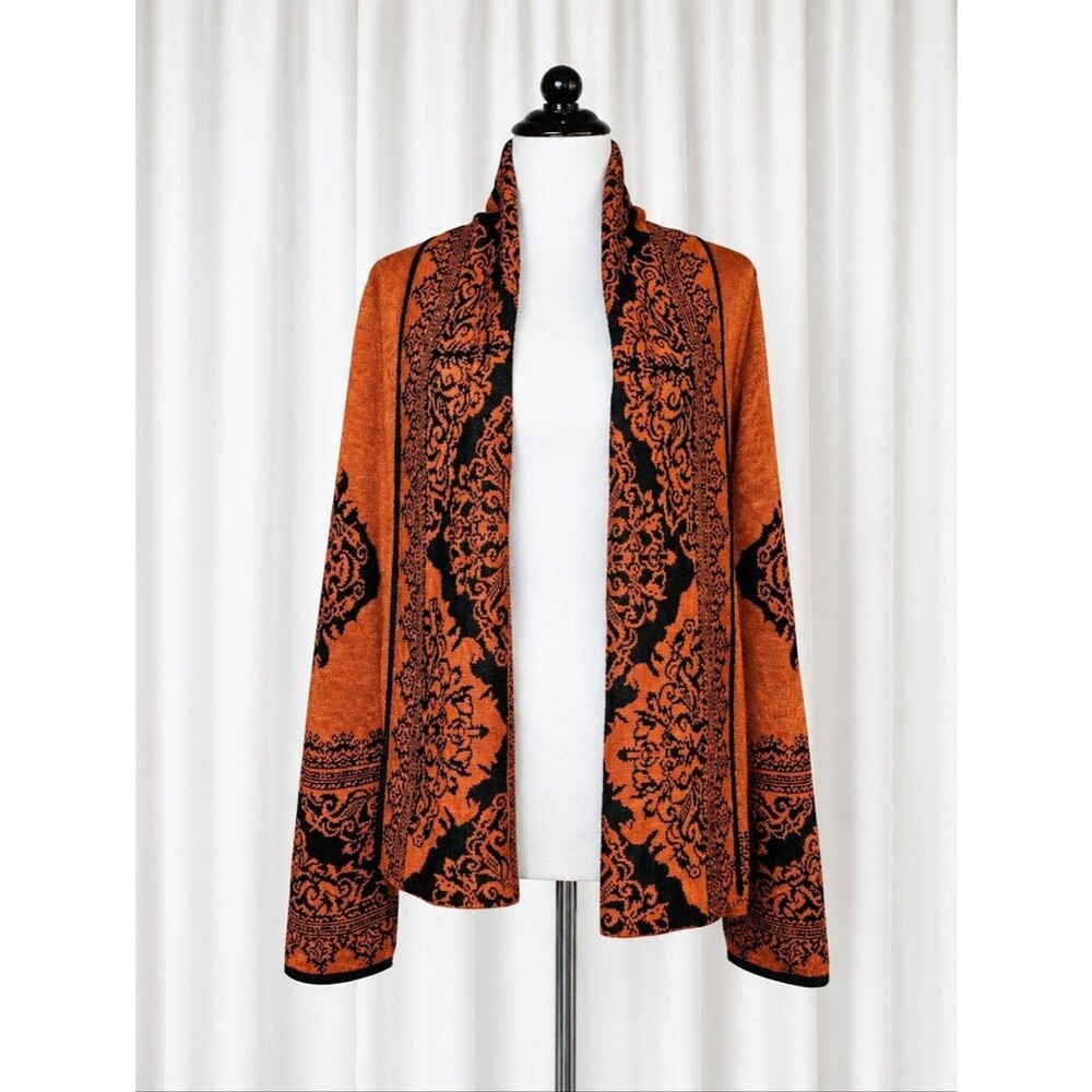Simply Natural Designs Peruvian Alpaca Drape Front Orange Black Cardigan Sweater